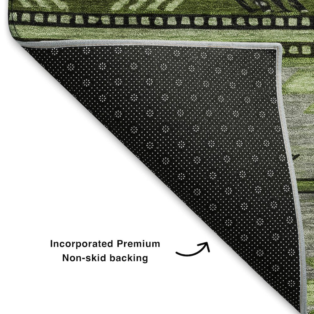 Premium Machine Washable Mayfield AMF1754 Green 8' x 8' Round Rug