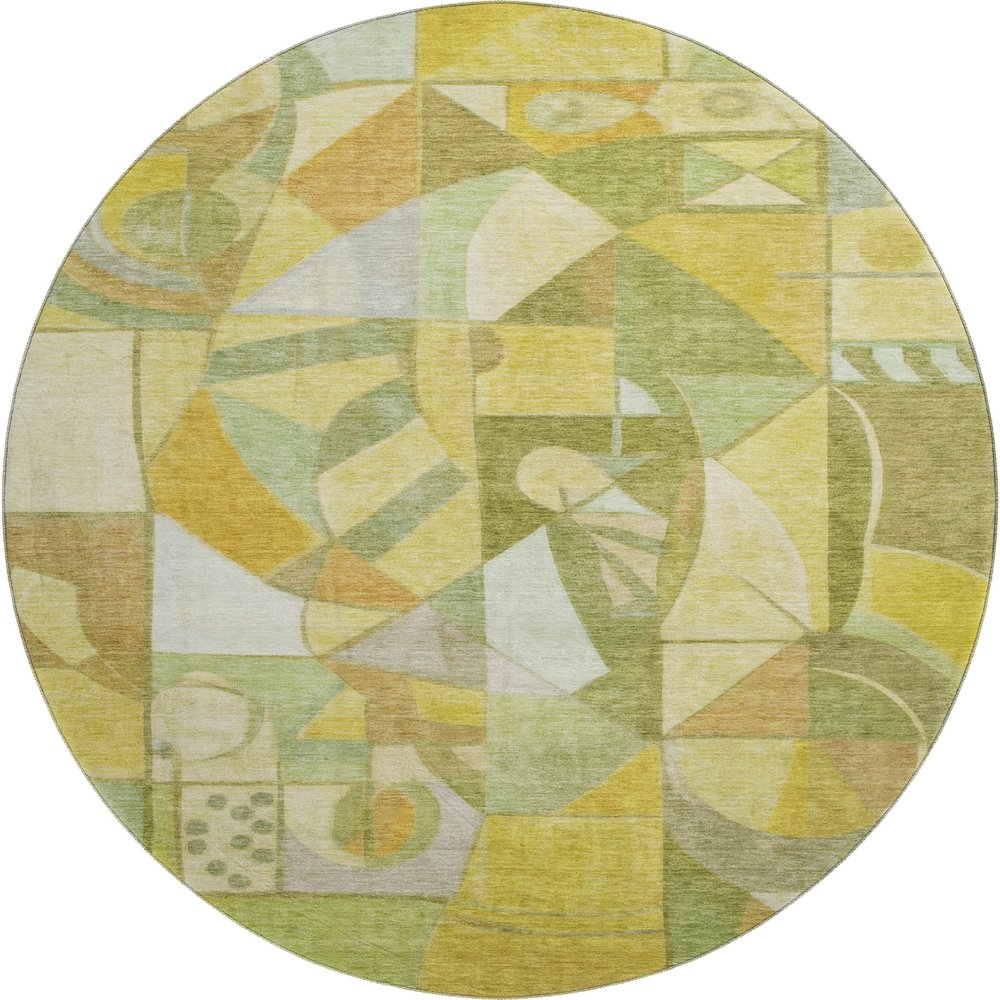 Premium Machine Washable Mayfield AMF1758 Green 8' x 8' Round Rug
