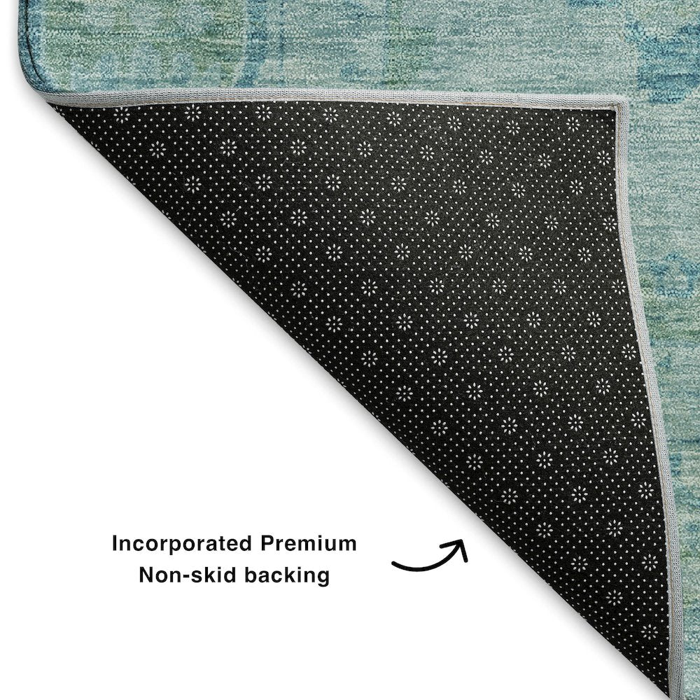 Premium Machine Washable Mayfield AMF1760 Teal 8' x 8' Round Rug
