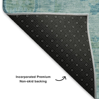 Premium Machine Washable Mayfield AMF1760 Teal 8' x 8' Round Rug
