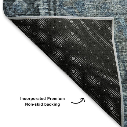 Premium Machine Washable Mayfield AMF1761 Blue 8' x 8' Round Rug