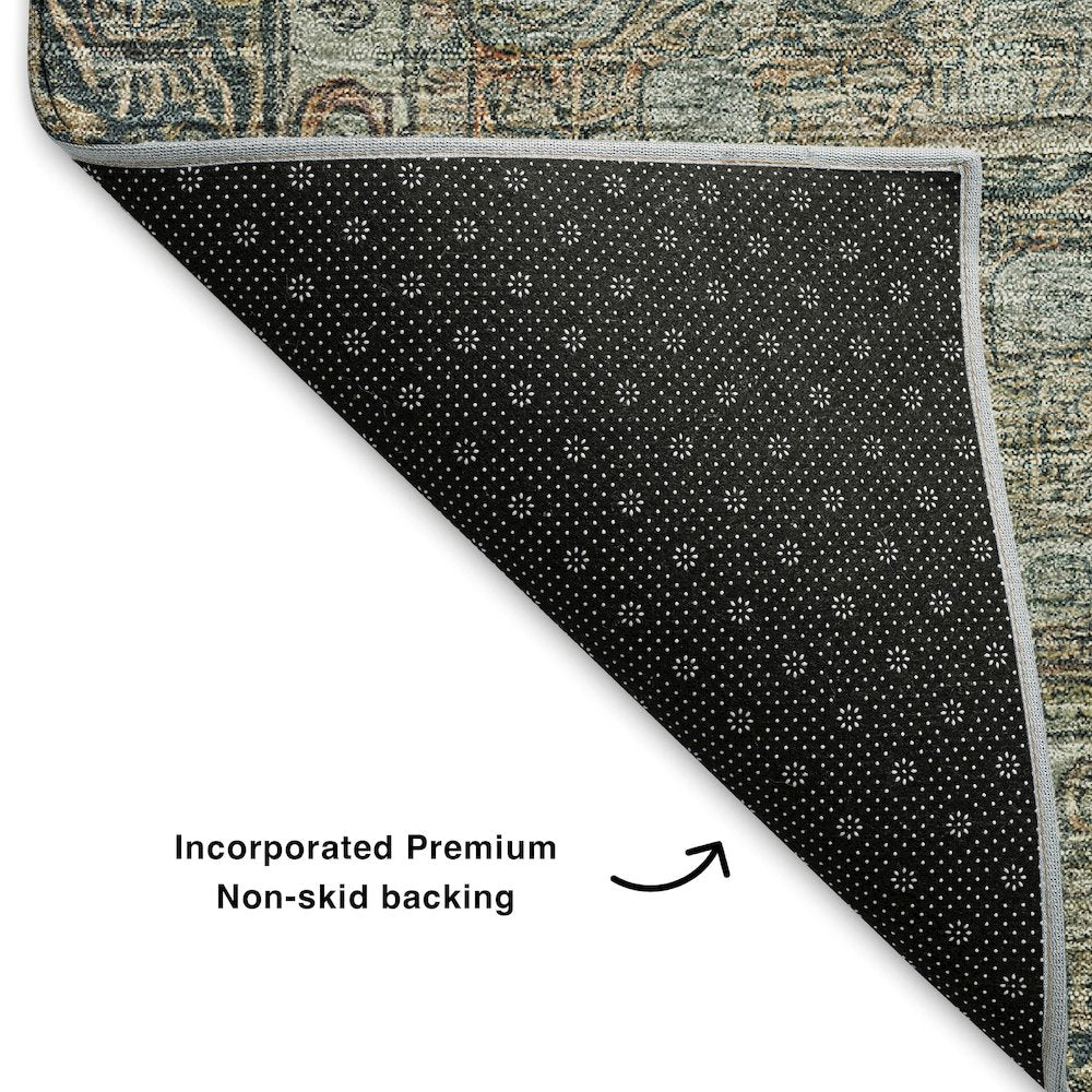 Premium Machine Washable Mayfield AMF1762 Teal 8' x 8' Round Rug