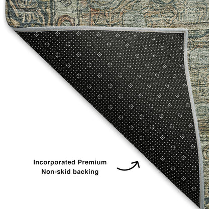 Premium Machine Washable Mayfield AMF1762 Teal 8' x 8' Round Rug