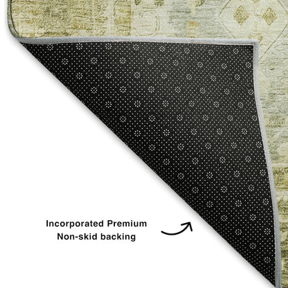 Premium Machine Washable Mayfield AMF1772 Green 8' x 8' Round Rug