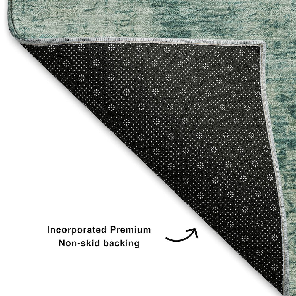 Premium Machine Washable Mayfield AMF1773 Teal 8' x 8' Round Rug