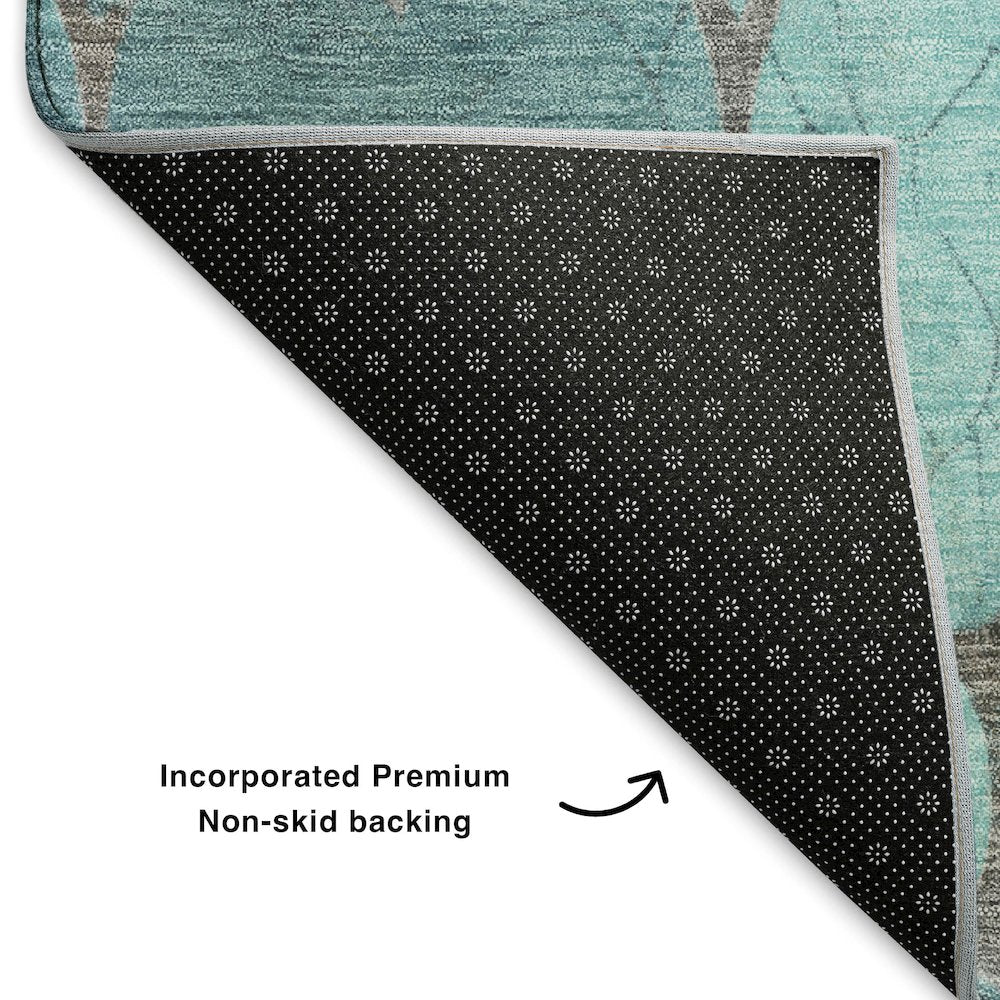 Premium Machine Washable Mayfield AMF1784 Teal 8' x 8' Round Rug
