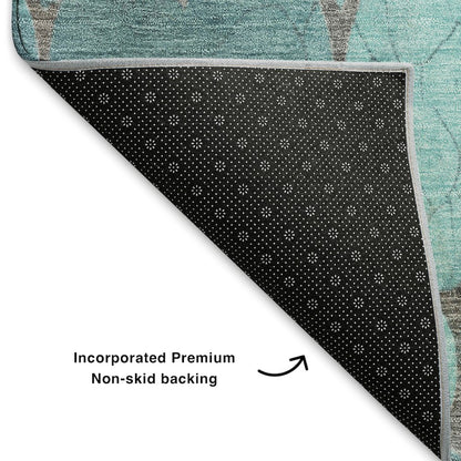 Premium Machine Washable Mayfield AMF1784 Teal 8' x 8' Round Rug