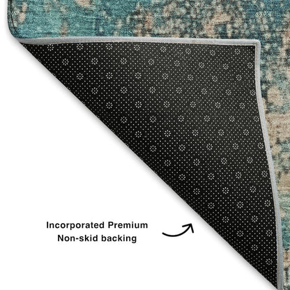 Premium Machine Washable Mayfield AMF1789 Teal 8' x 8' Round Rug