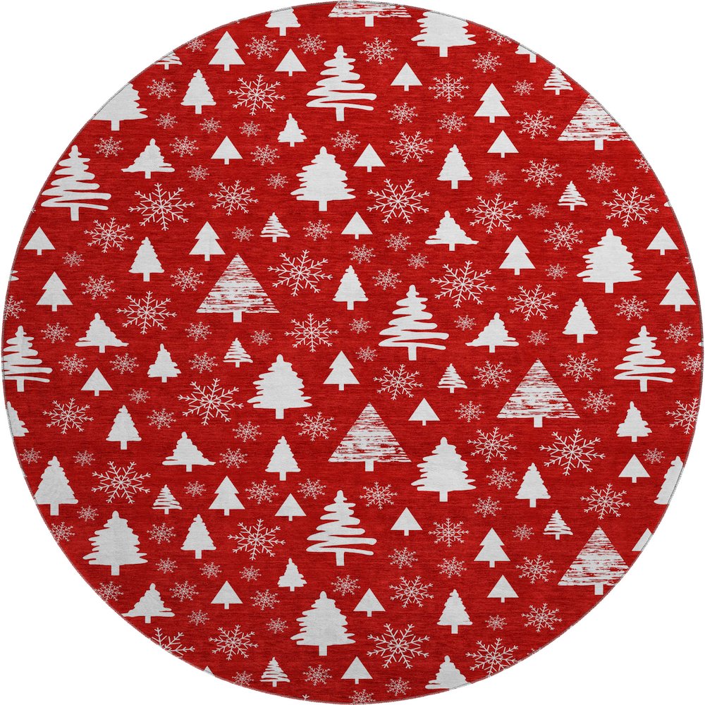 Premium Machine Washable Mayfield AMF1815 Red 8' x 8' Round Rug