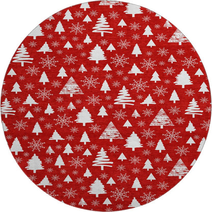 Premium Machine Washable Mayfield AMF1815 Red 8' x 8' Round Rug