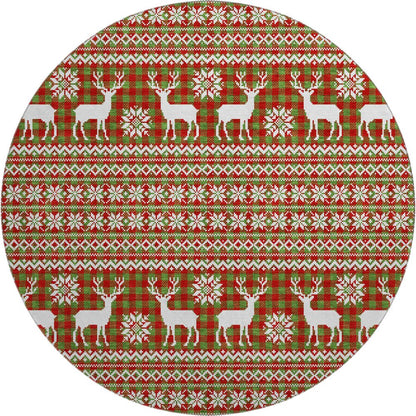 Premium Machine Washable Mayfield AMF1820 Green 8' x 8' Round Rug