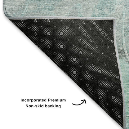 Premium Machine Washable Mayfield AMF1859 Teal 8' x 8' Round Rug