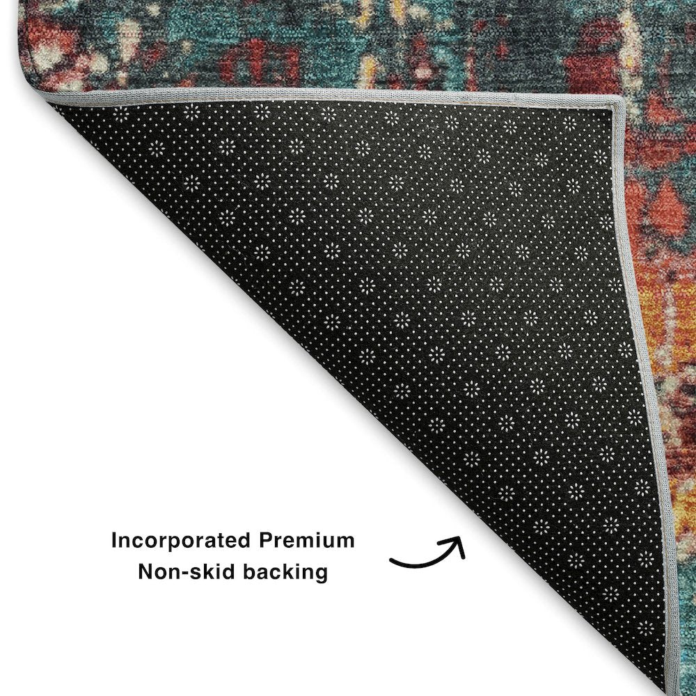 Premium Machine Washable Mayfield AMF1866 Teal 8' x 8' Round Rug