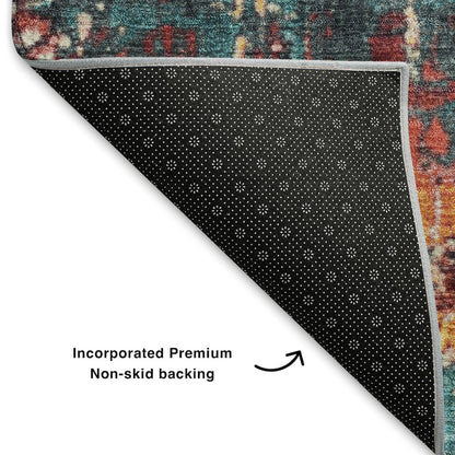 Premium Machine Washable Mayfield AMF1866 Teal 8' x 8' Round Rug