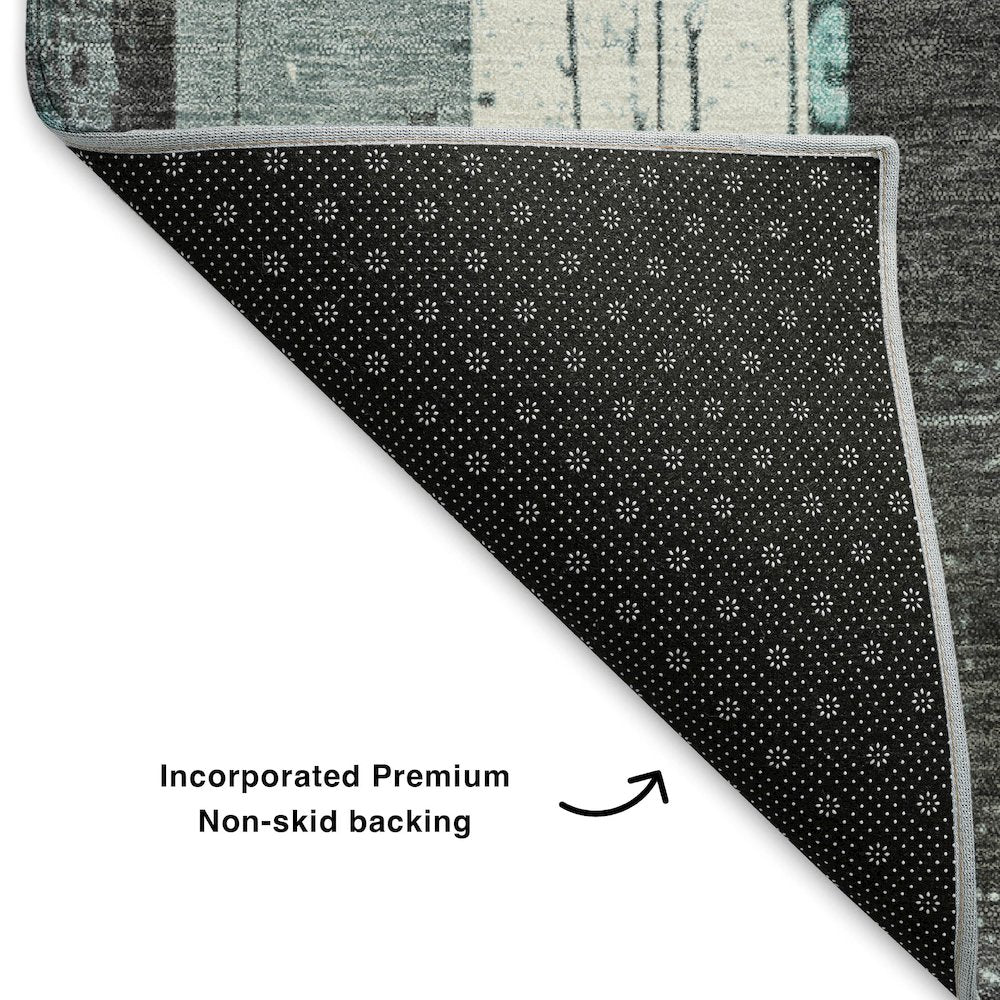 Premium Machine Washable Mayfield AMF1872 Teal 8' x 8' Round Rug