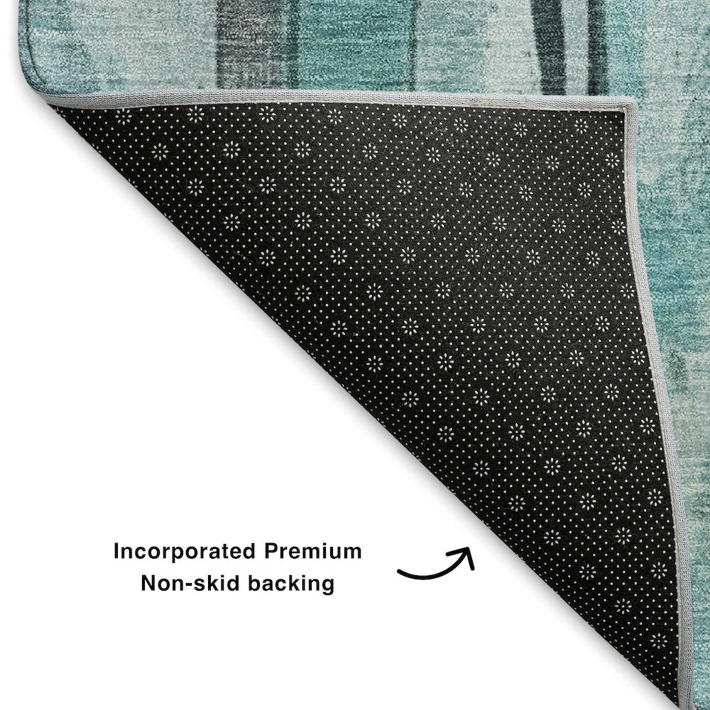Premium Machine Washable Mayfield AMF1874 Teal 8' x 8' Round Rug