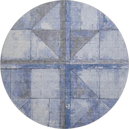 Premium Machine Washable Mayfield AMF1876 Blue 8' x 8' Round Rug