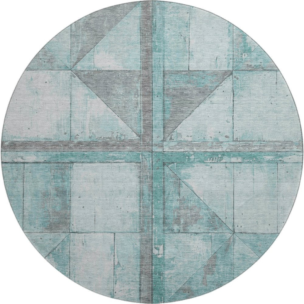 Premium Machine Washable Mayfield AMF1876 Teal 8' x 8' Round Rug