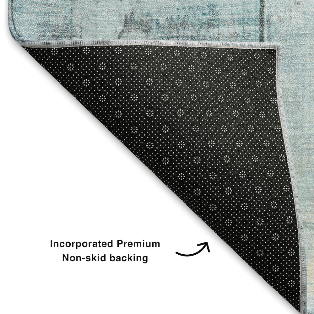 Premium Machine Washable Mayfield AMF1877 Teal 8' x 8' Round Rug