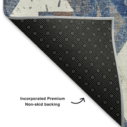 Premium Machine Washable Mayfield AMF1879 Blue 8' x 8' Round Rug