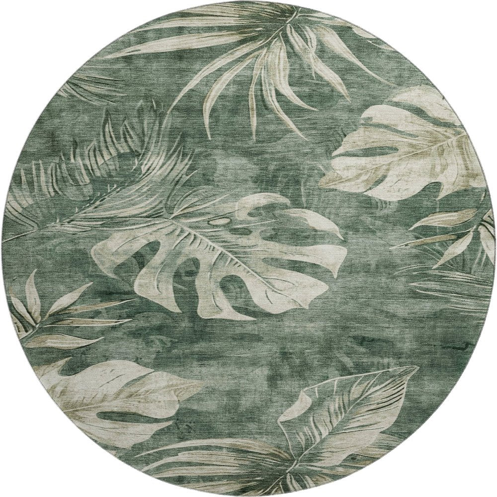 Premium Machine Washable Mayfield AMF1887 Green 8' x 8' Round Rug