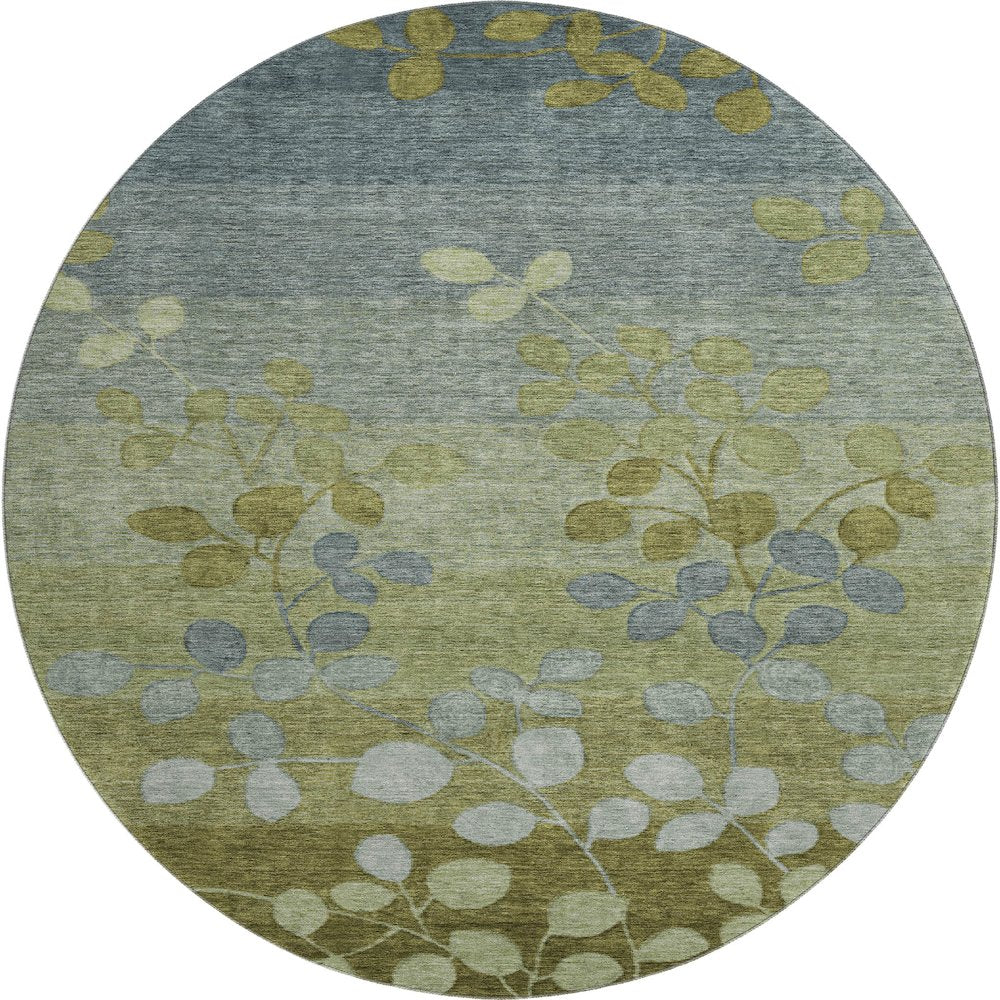 Premium Machine Washable Mayfield AMF1900 Green 8' x 8' Round Rug