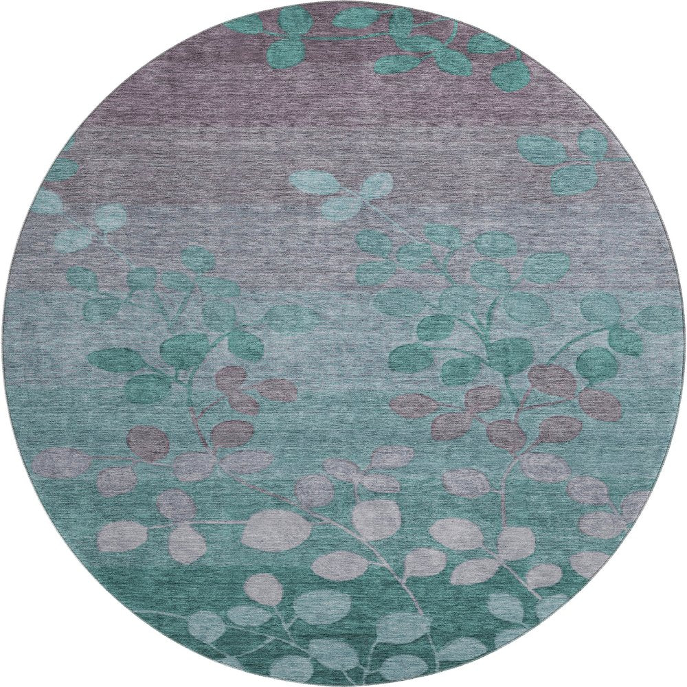 Premium Machine Washable Mayfield AMF1900 Teal 8' x 8' Round Rug
