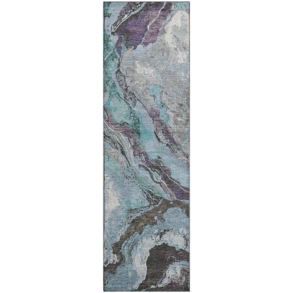 Premium Machine Washable Mayfield AMF1908 Teal 2'3" x 7'6" Runner Rug