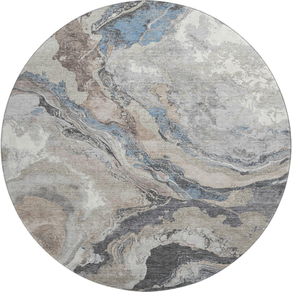 Premium Machine Washable Mayfield AMF1908 Brown 8' x 8' Round Rug