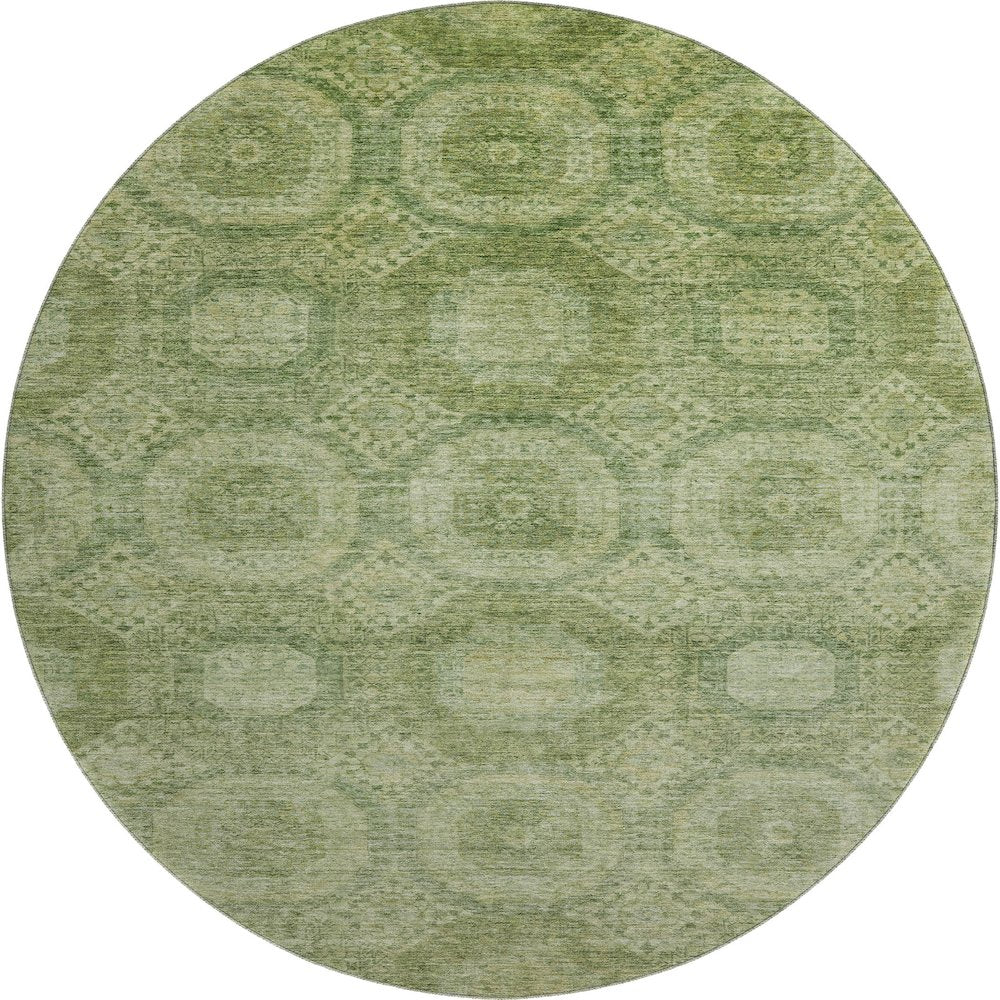 Premium Machine Washable Mayfield AMF1925 Green 8' x 8' Round Rug
