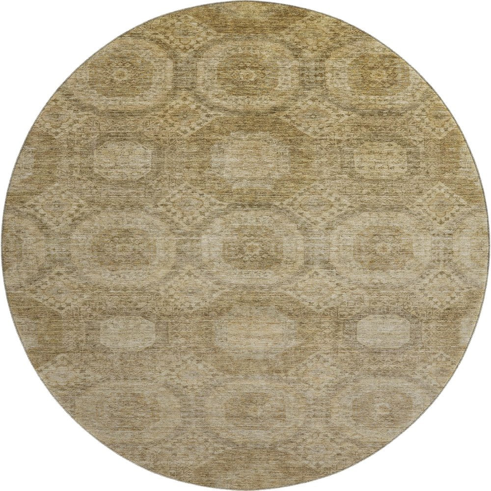Premium Machine Washable Mayfield AMF1925 Brown 8' x 8' Round Rug
