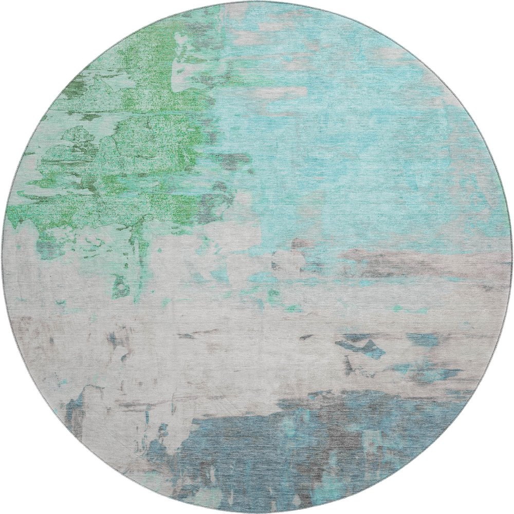 Premium Machine Washable Mayfield AMF1978 Teal 8' x 8' Round Rug