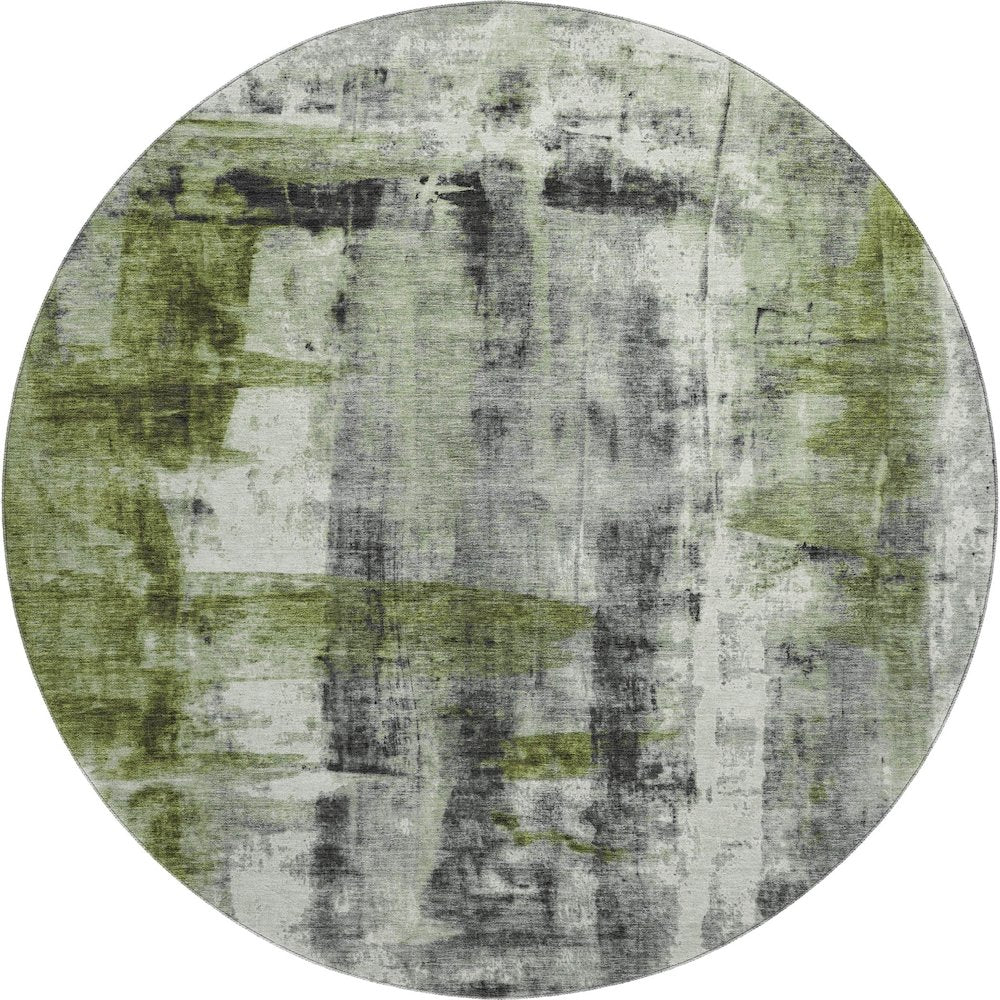 Premium Machine Washable Mayfield AMF1982 Green 8' x 8' Round Rug