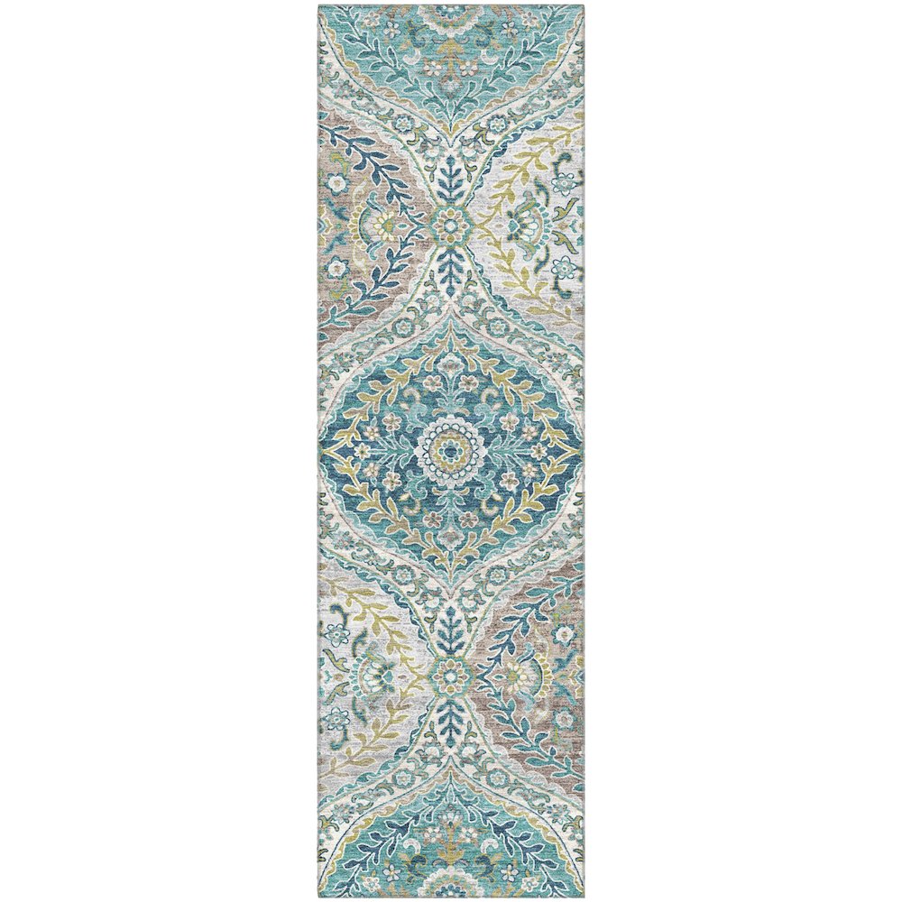 Premium Machine Washable Mayfield AMF1990 Teal 2'3" x 7'6" Runner Rug