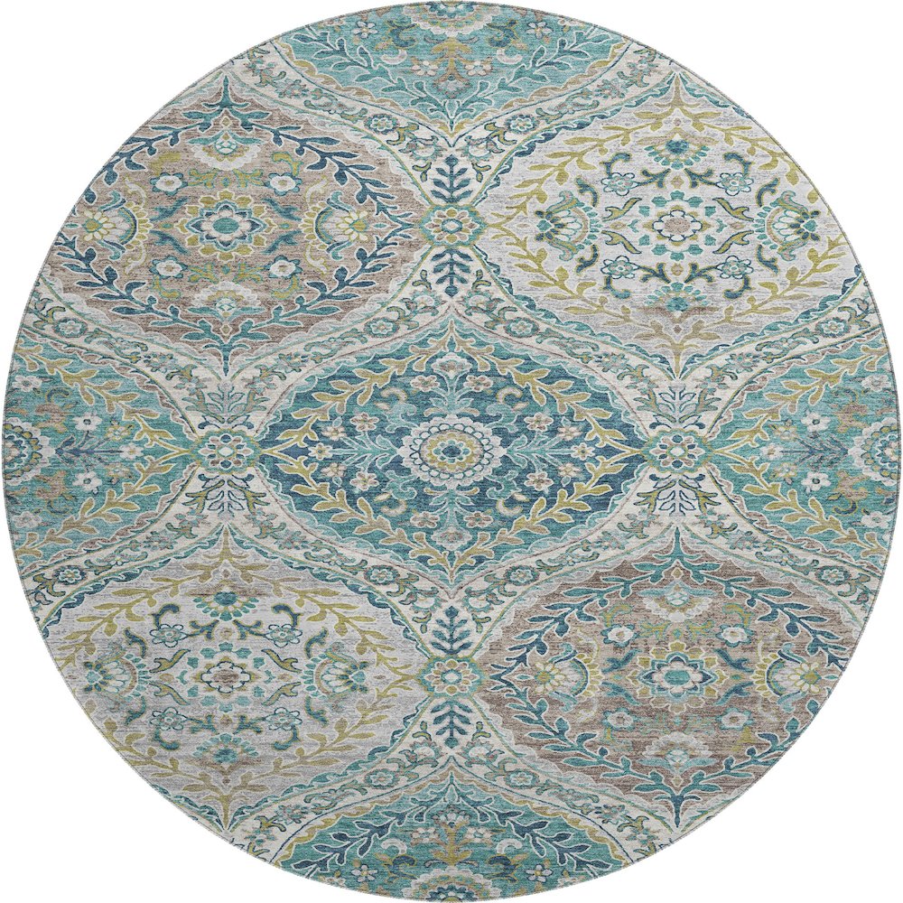 Premium Machine Washable Mayfield AMF1990 Teal 8' x 8' Round Rug