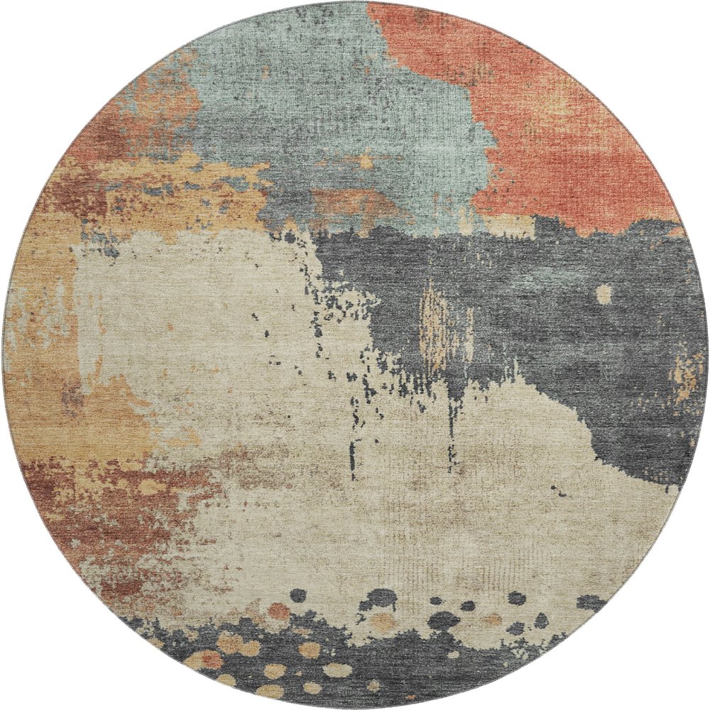 Premium Machine Washable Mayfield AMF1994 Orange 8' x 8' Round Rug