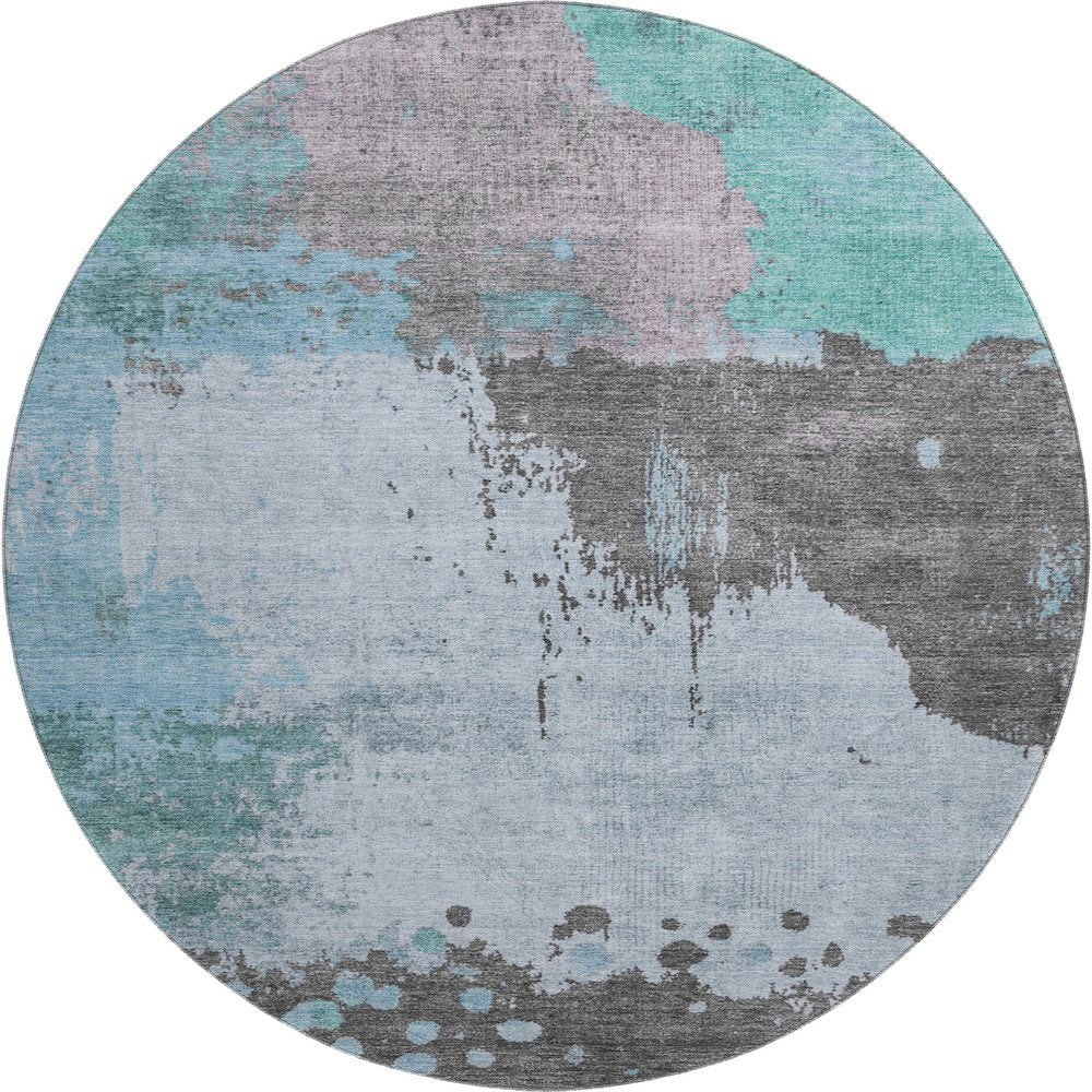Premium Machine Washable Mayfield AMF1994 Teal 8' x 8' Round Rug