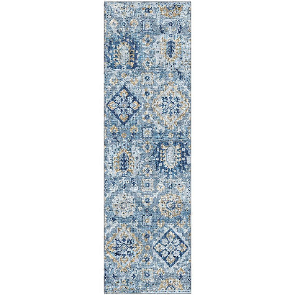 Premium Machine Washable Mayfield AMF1998 Blue 2'3" x 7'6" Runner Rug