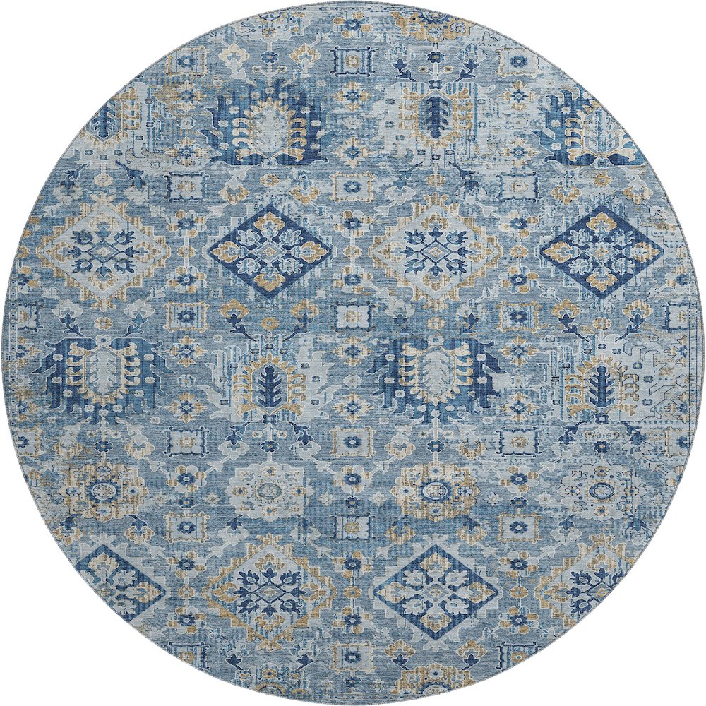 Premium Machine Washable Mayfield AMF1998 Blue 8' x 8' Round Rug