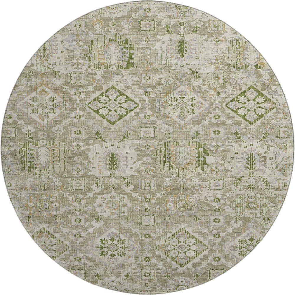 Premium Machine Washable Mayfield AMF1998 Green 8' x 8' Round Rug