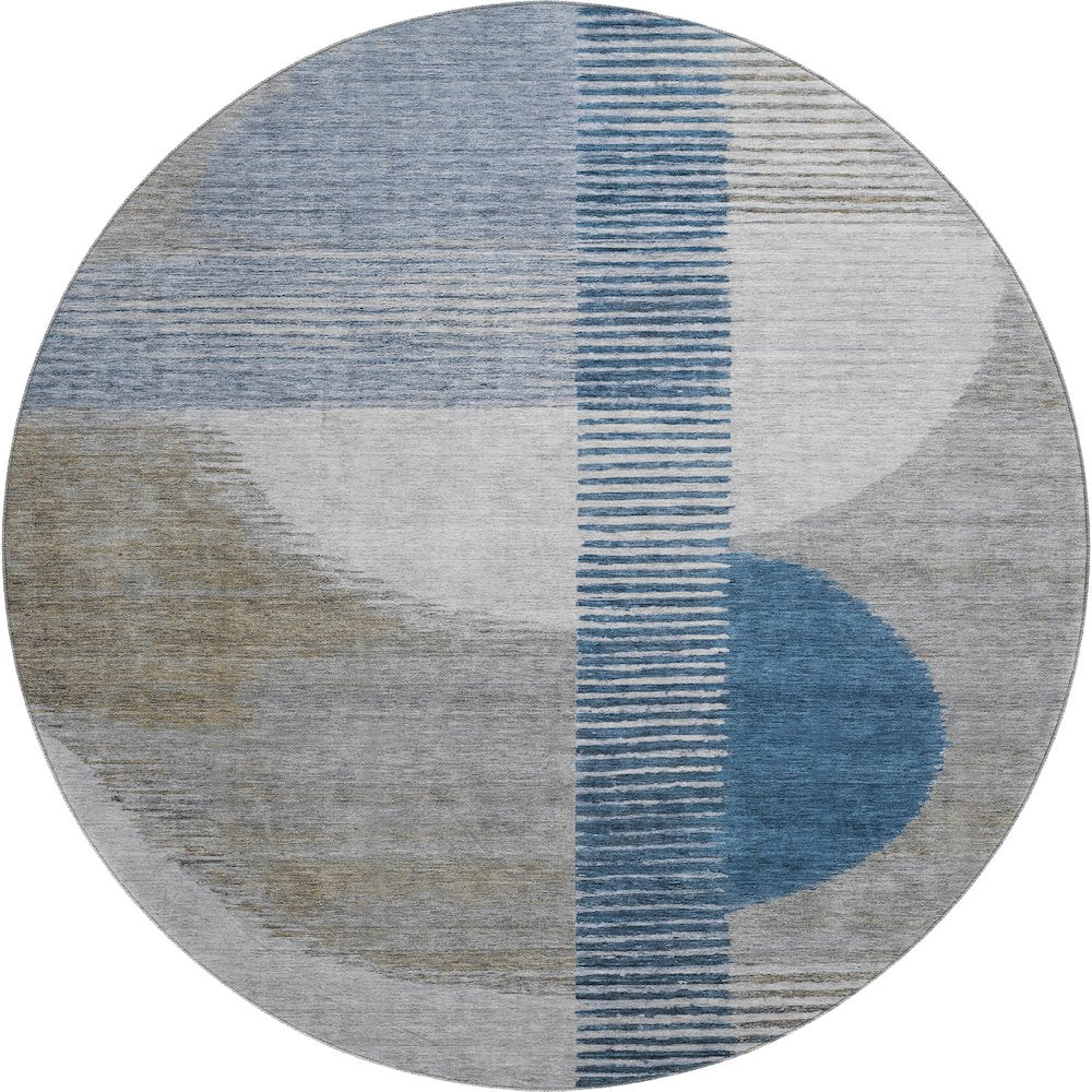 Premium Machine Washable Mayfield AMF2001 Blue 8' x 8' Round Rug