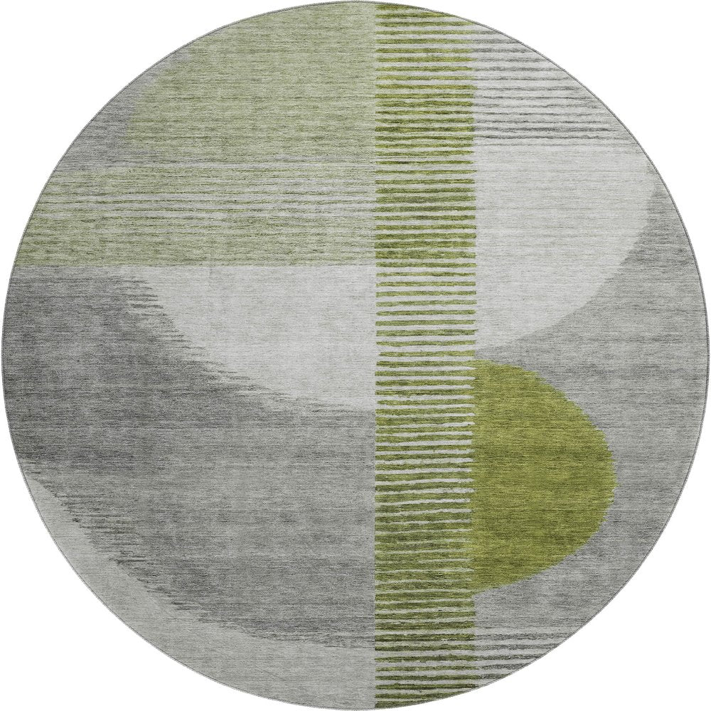 Premium Machine Washable Mayfield AMF2001 Green 8' x 8' Round Rug