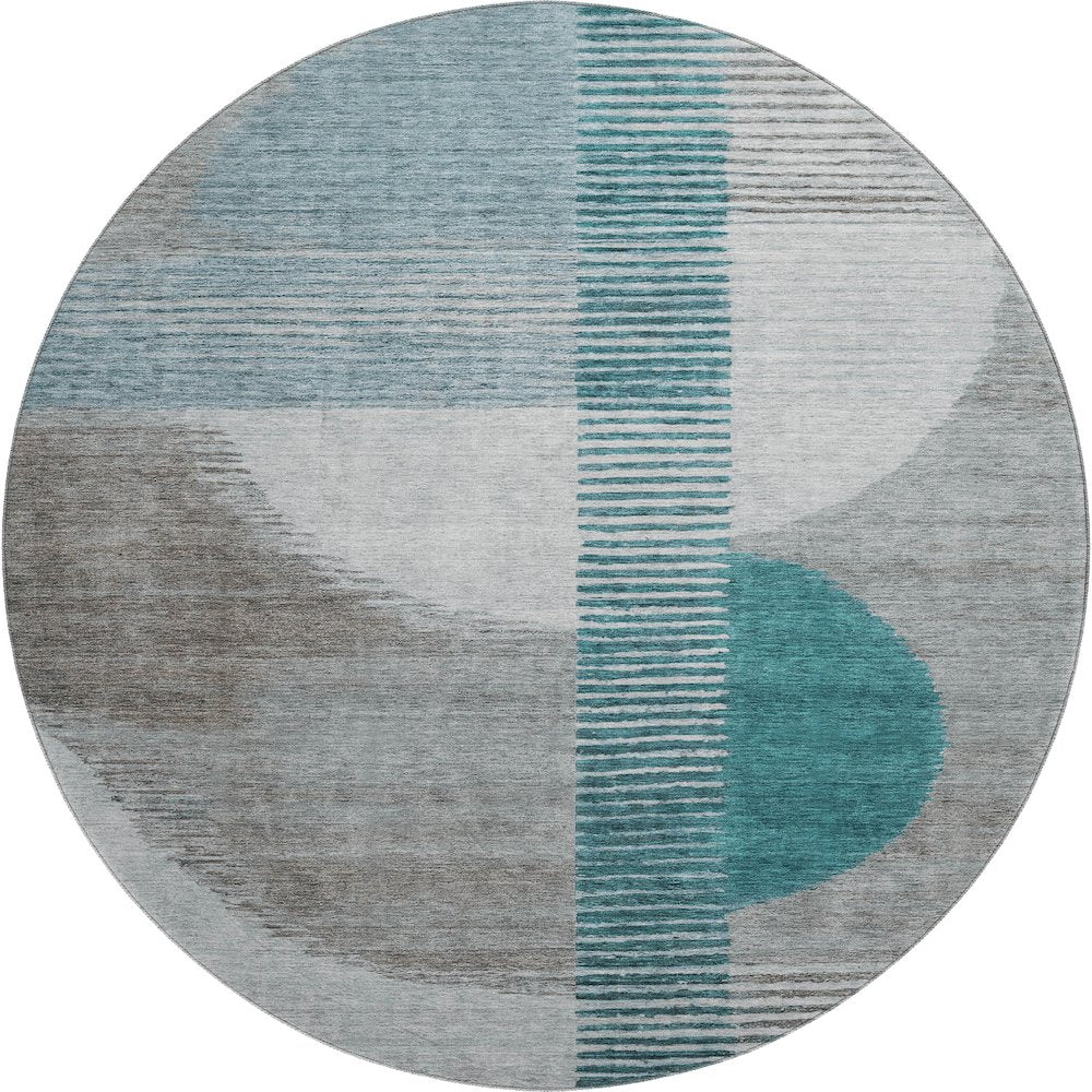 Premium Machine Washable Mayfield AMF2001 Teal 8' x 8' Round Rug