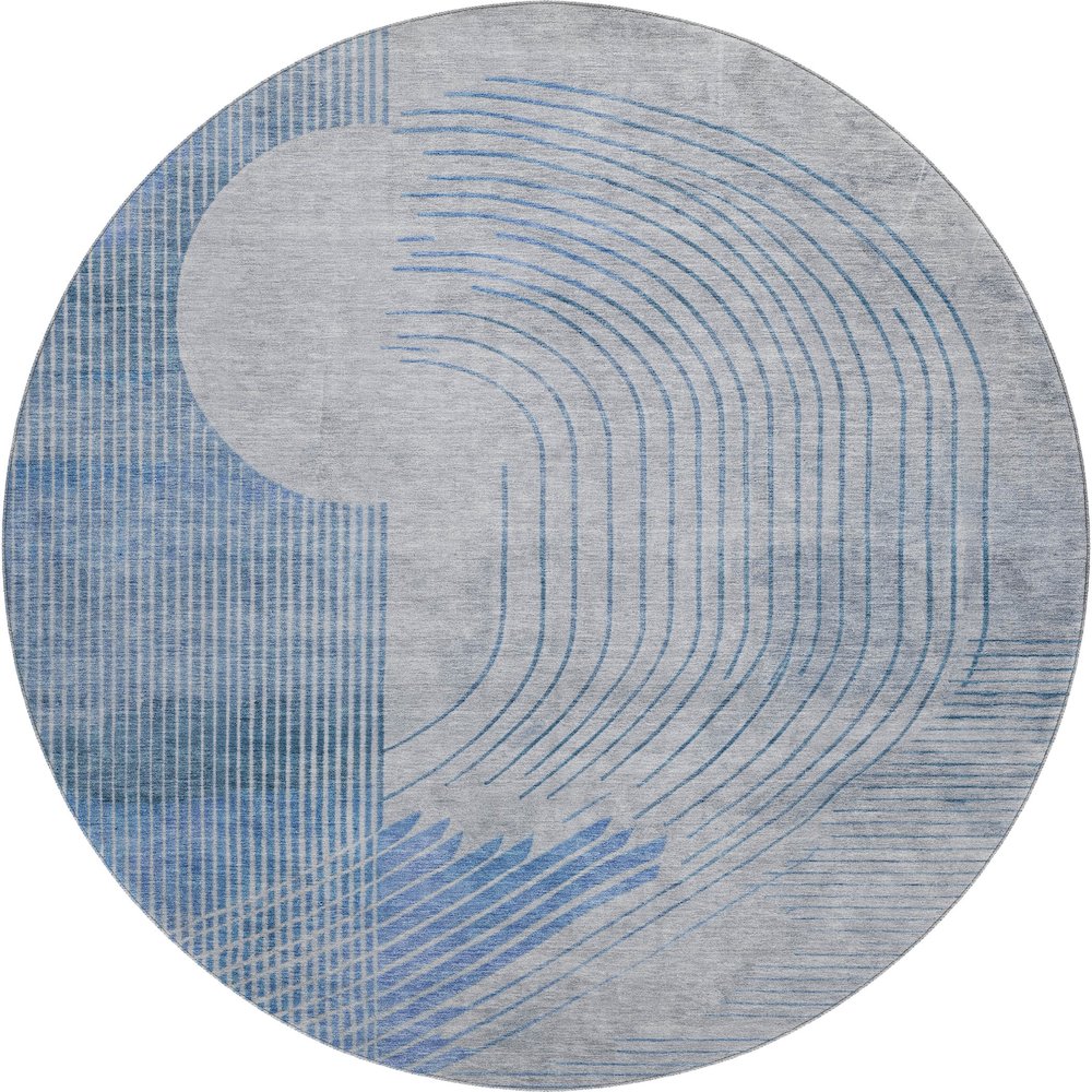 Premium Machine Washable Mayfield AMF2003 Blue 8' x 8' Round Rug