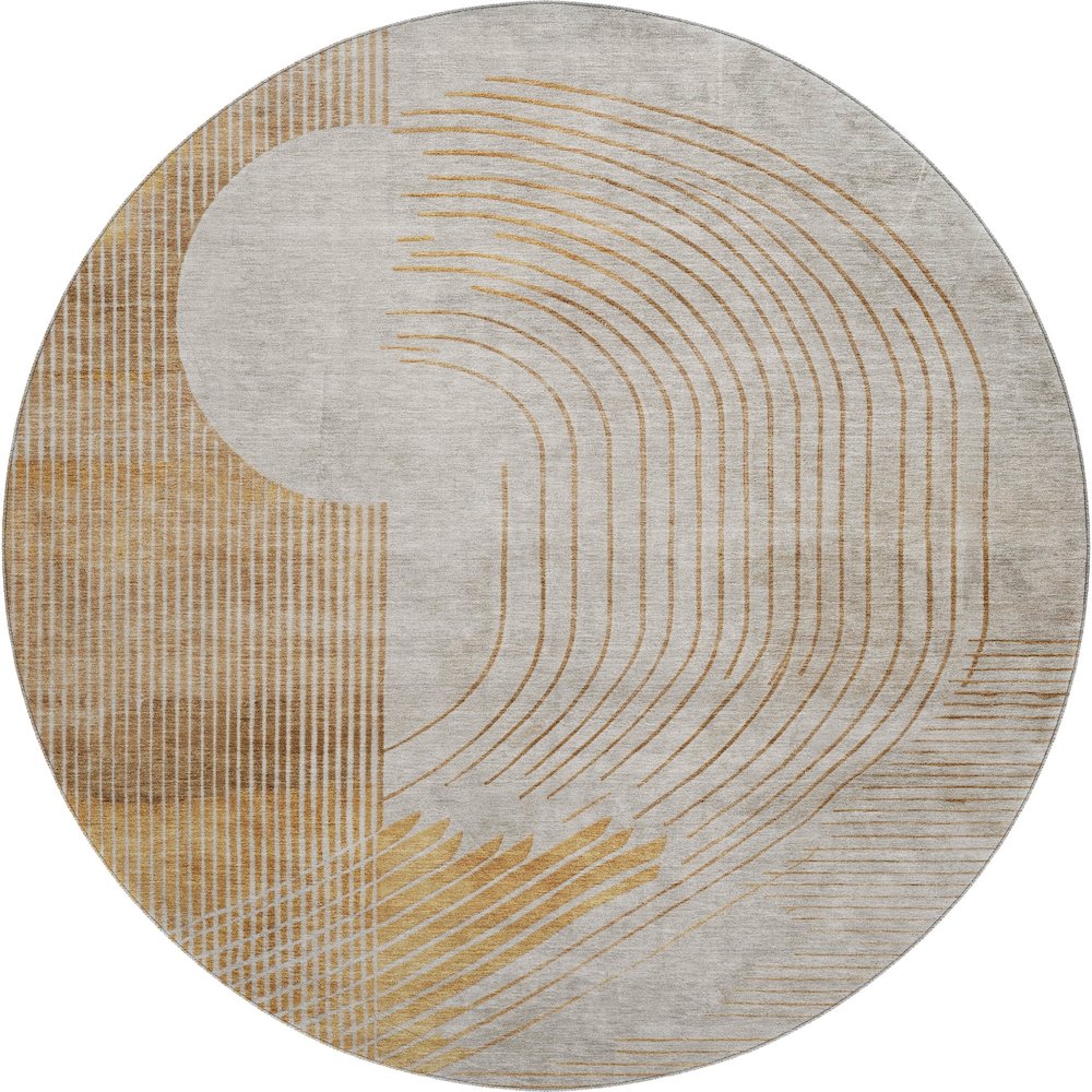 Premium Machine Washable Mayfield AMF2003 Gold 8' x 8' Round Rug