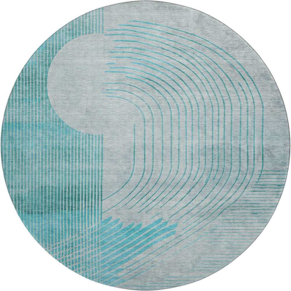 Premium Machine Washable Mayfield AMF2003 Teal 8' x 8' Round Rug