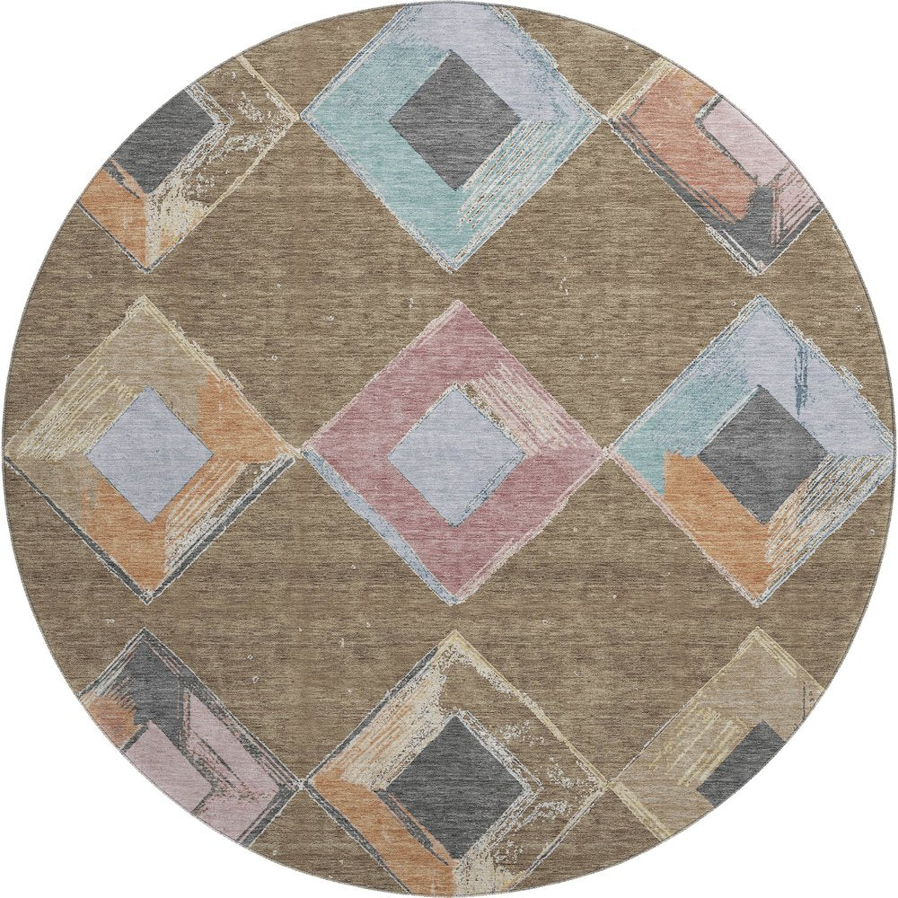 Premium Machine Washable Mayfield AMF2004 Brown 8' x 8' Round Rug