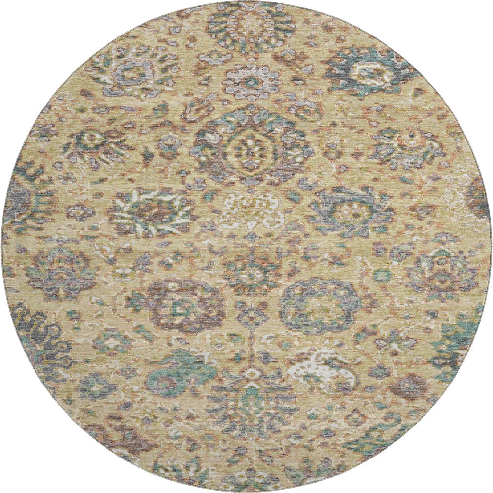 Premium Machine Washable Mayfield AMF2013 Gold 8' x 8' Round Rug