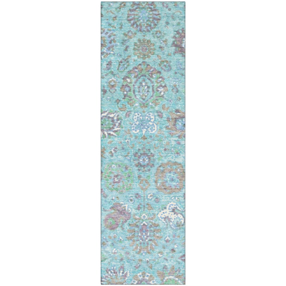 Premium Machine Washable Mayfield AMF2013 Teal 2'3" x 7'6" Runner Rug