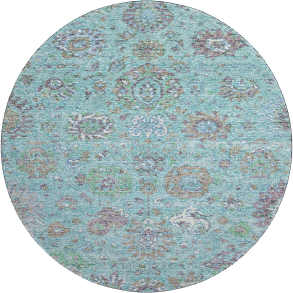 Premium Machine Washable Mayfield AMF2013 Teal 8' x 8' Round Rug